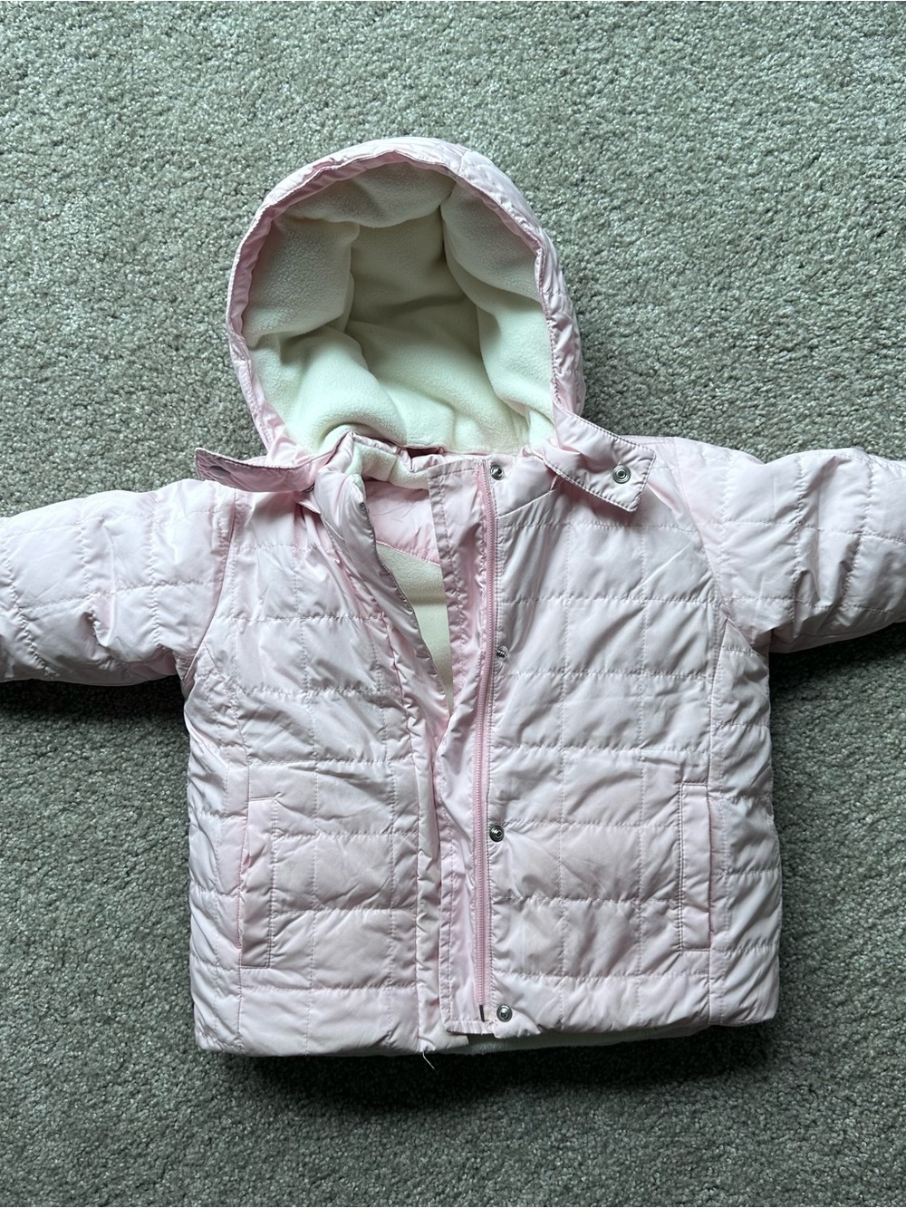Baby Gap Light Pink Puffer Jacket with removable Hood, 12-18 months